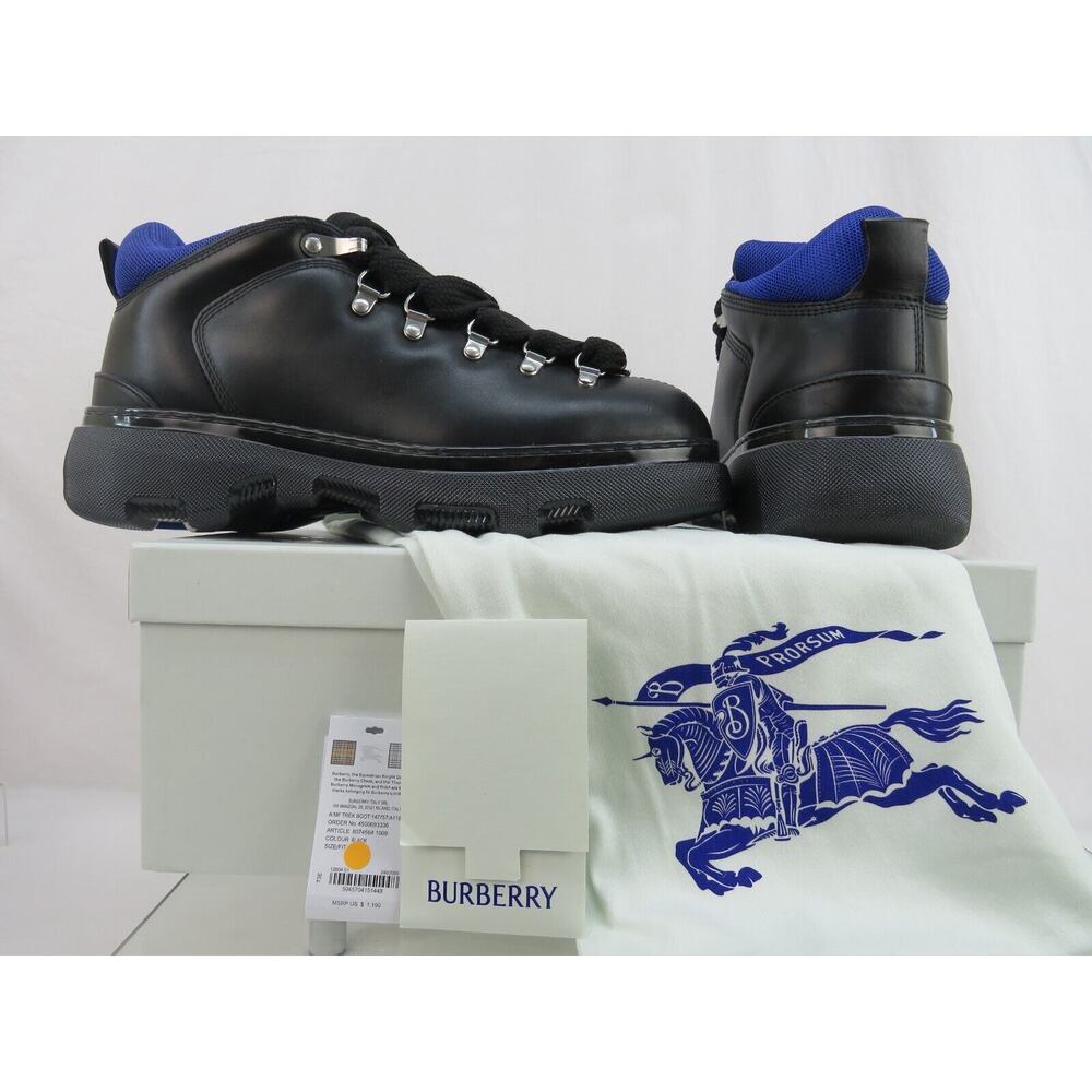 NIB BURBERRY TREK BLACK LEATHER LACE UP HIKING BOOTS US 11 44 ITALY - Picture 6 of 16